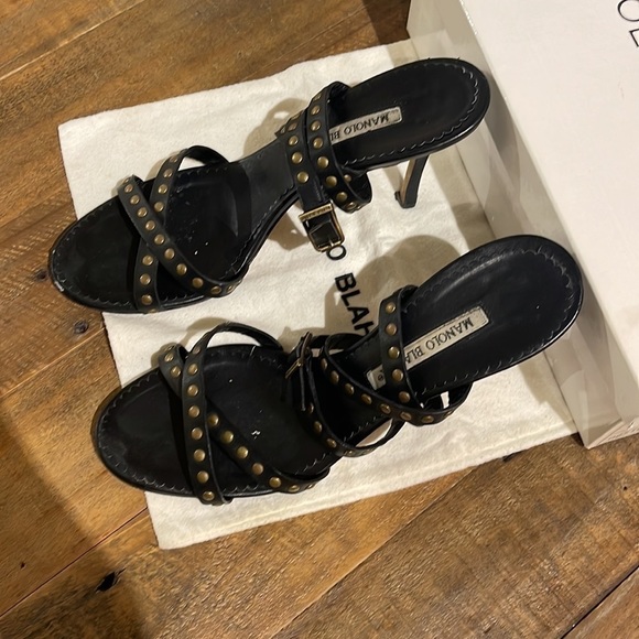 MANOLO Blahnik 39.5 strappy studded laceup heels sandals stilettos slides - Picture 6 of 6